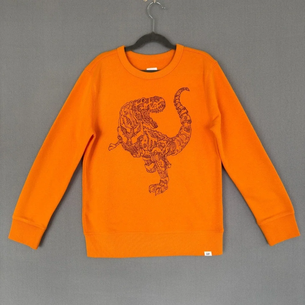 GAP Kids Boys Orange Pullover Sweatshirt With Mechanical Dinosaur Graphic L(10)